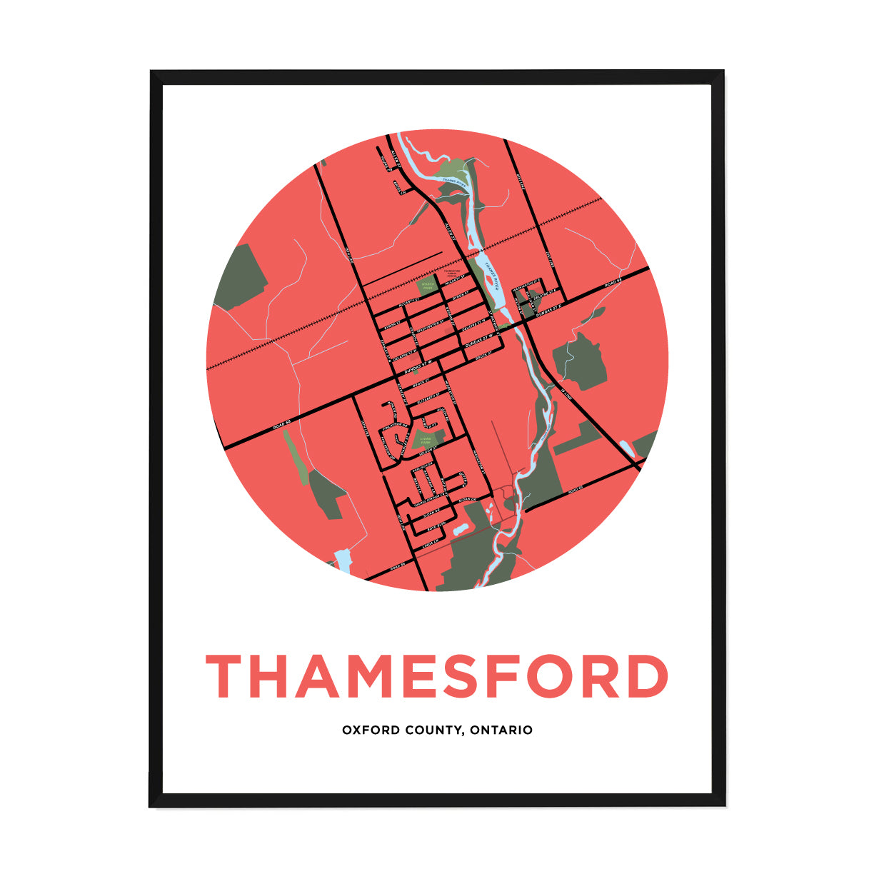Thamesford Map Print