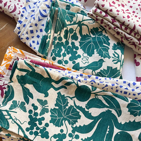 Emerald Green California Screen Printed Linen Tea Towel 