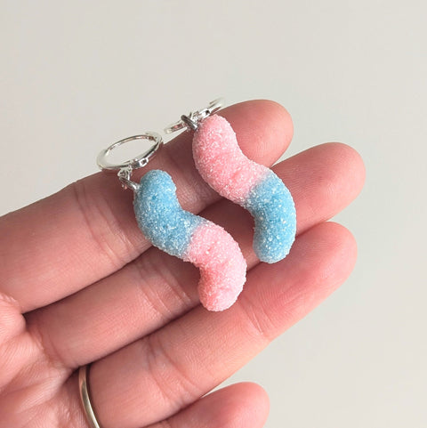 Sour Gummy Worm Candy Earrings