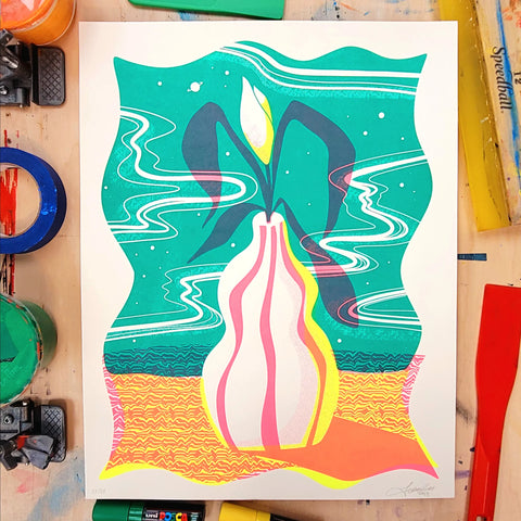 Wavy Space Flower Limited Edition Screen Printed Poster