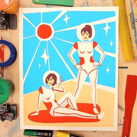 Space Babe Summer Screen Printed Poster