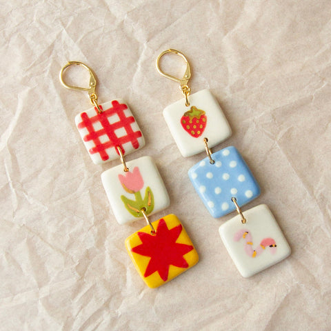 Quilt with Worm Earrings