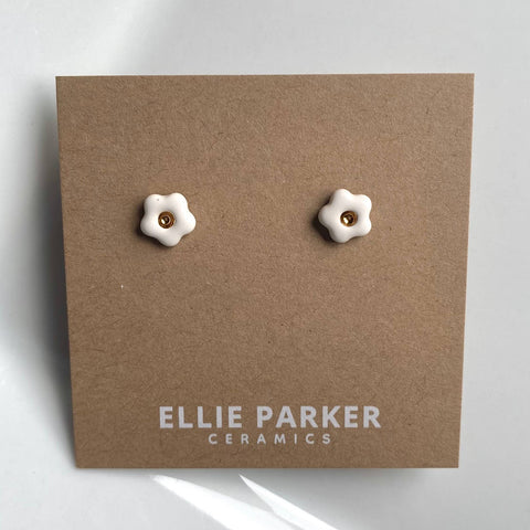 White Flower Ceramic Studs