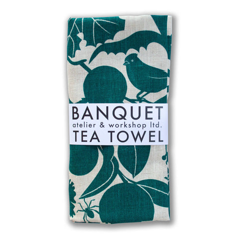 Emerald Green California Screen Printed Linen Tea Towel 
