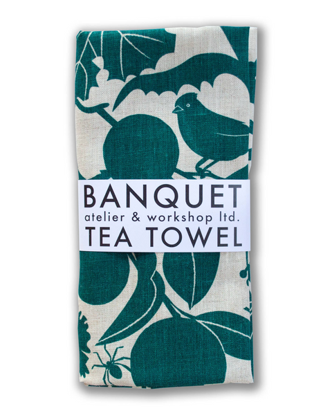 Emerald Green California Screen Printed Linen Tea Towel 