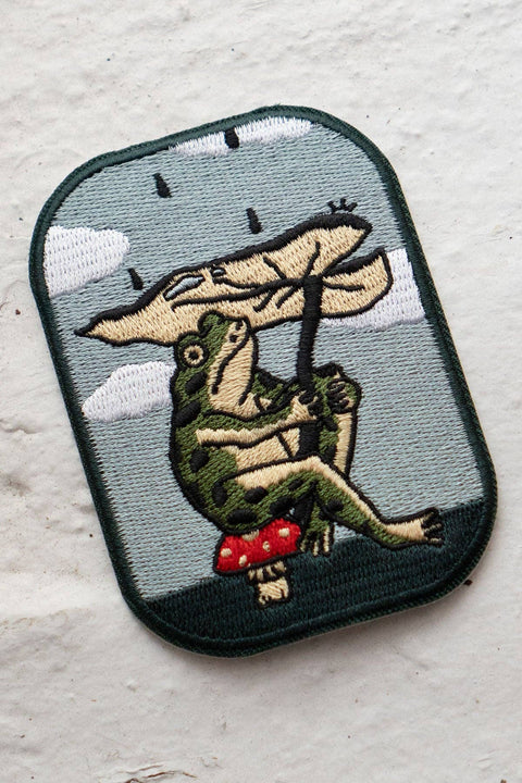 Leaf Umbrella Frog Embroidered Sticky Patch