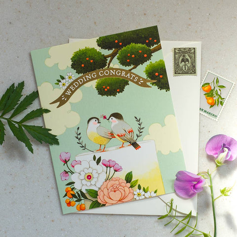 Birds on Cake Wedding Card