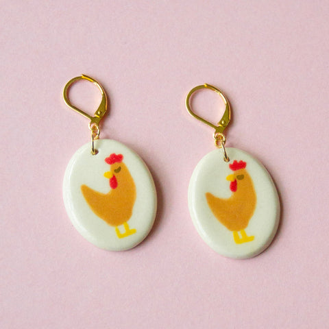 Brown Chicken Earrings