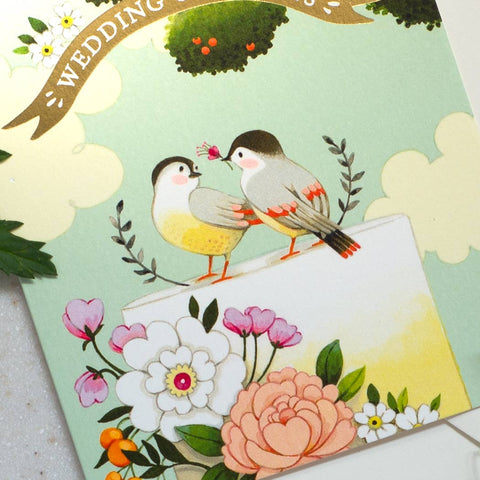 Birds on Cake Wedding Card