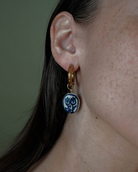 Chloe Porcelain Tulip & Gold Hoops