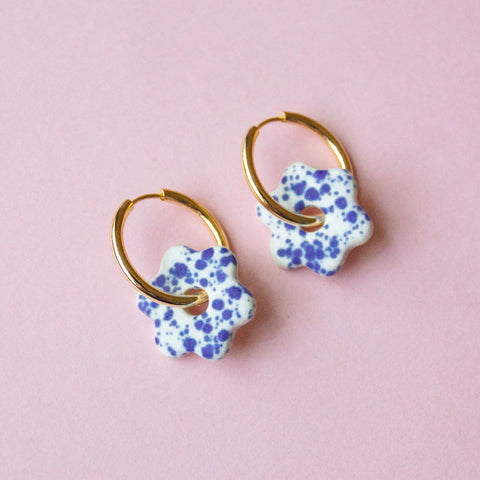 Blue Speckle Daisy Hoops
