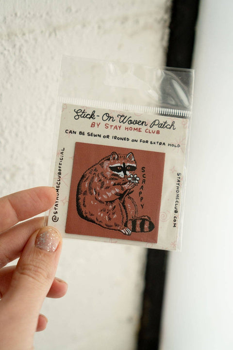 Scrappy Raccoon Woven Sticky Patch