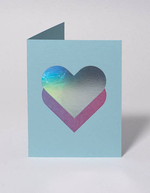 Blue Holo Heart Letterpress Card