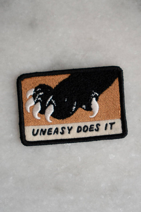 Uneasy Does It Embroidered Sticky Patch