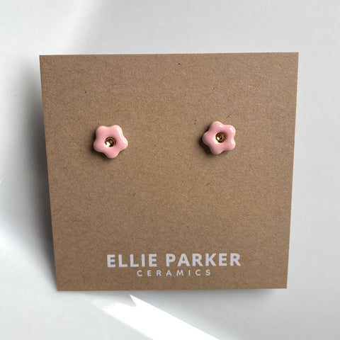 Pink Flower Ceramic Studs
