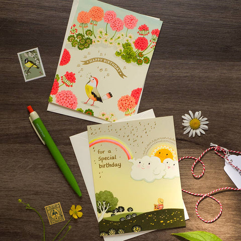 Geranium and Bird Birthday Card