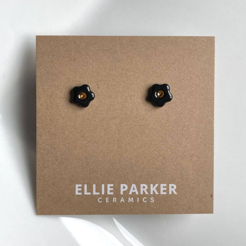 Black Flower Ceramic Studs