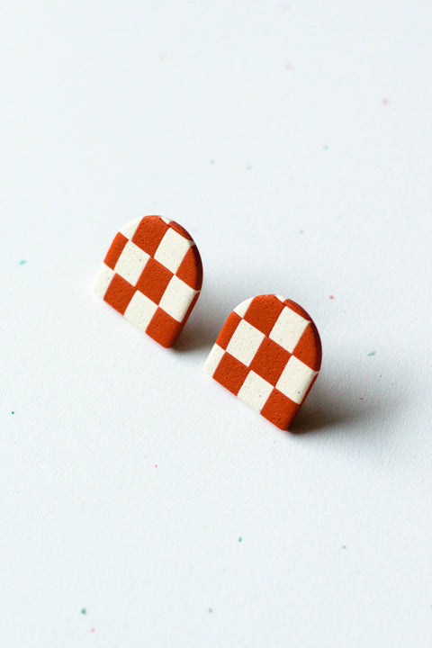 Checkerboard Archway Studs Rust and Cream