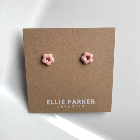 Pink Flower Ceramic Studs
