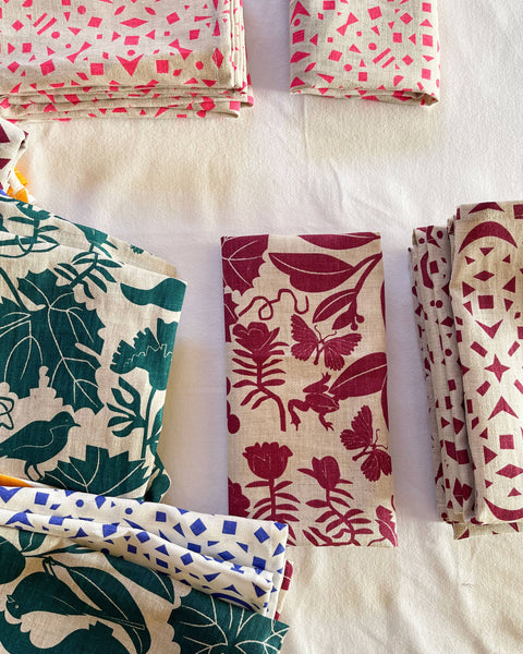 All Linen Carmine Red California Screenprinted Tea Towel 