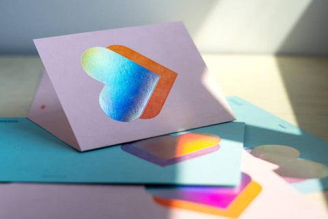 Pink Holo Heart Letterpress Card