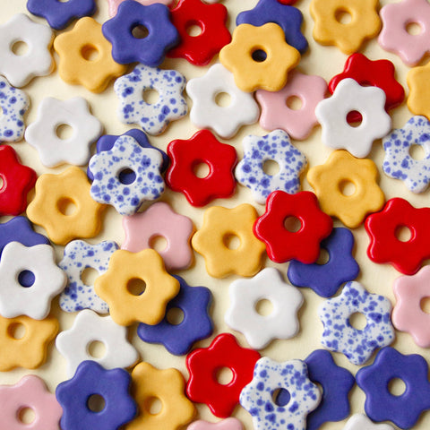 Blue Speckle Daisy Hoops