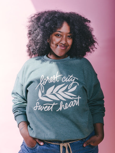 Forest City Sweetheart Heather Green Crewneck
