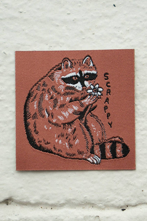 Scrappy Raccoon Woven Sticky Patch