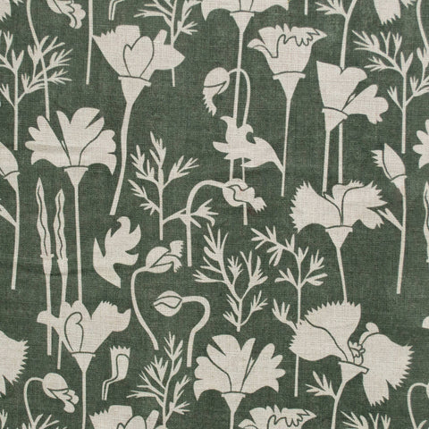 All-Linen Tea Towel with Khaki California Poppies on Natural