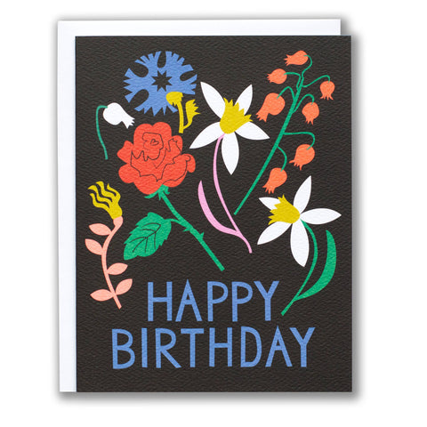 Black & Brights Floral Birthday Card