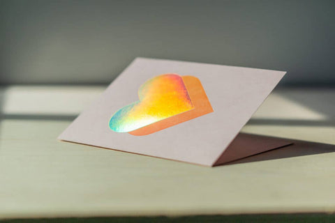 Pink Holo Heart Letterpress Card