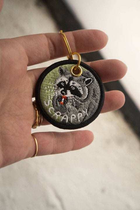 Scrappy Raccoon Embroidered Keychain