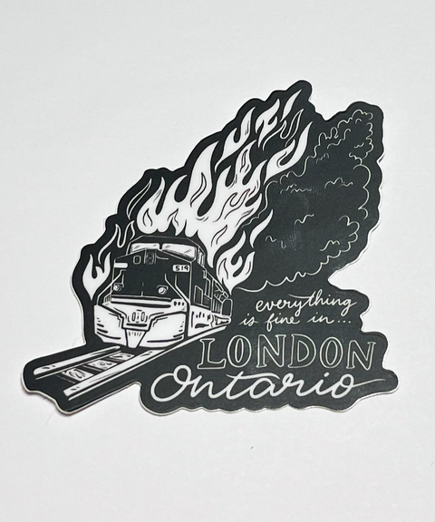Burning Train Sticker - Black