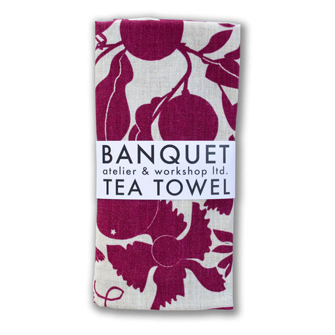 All Linen Carmine Red California Screenprinted Tea Towel 