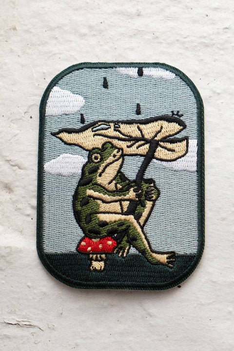 Leaf Umbrella Frog Embroidered Sticky Patch