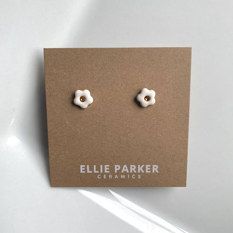 White Flower Ceramic Studs