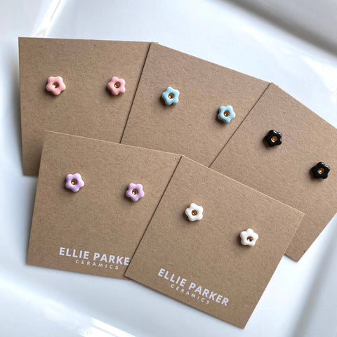 White Flower Ceramic Studs