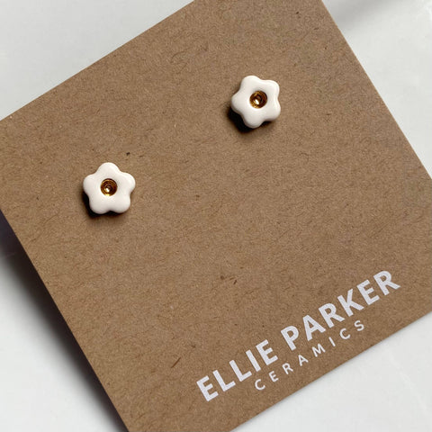 White Flower Ceramic Studs