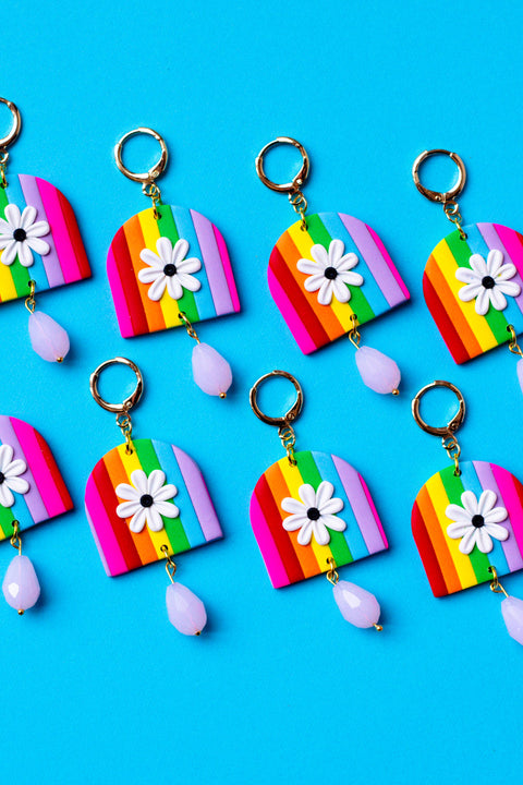 Rainbow Stripe Daisy Earrings