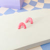 Pink &amp; White Grid Mini Arch Stud Earrings