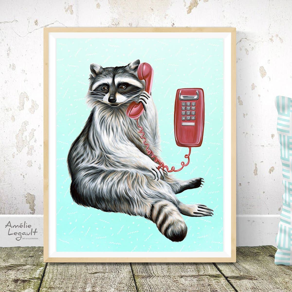 Raccoon on the Phone Print