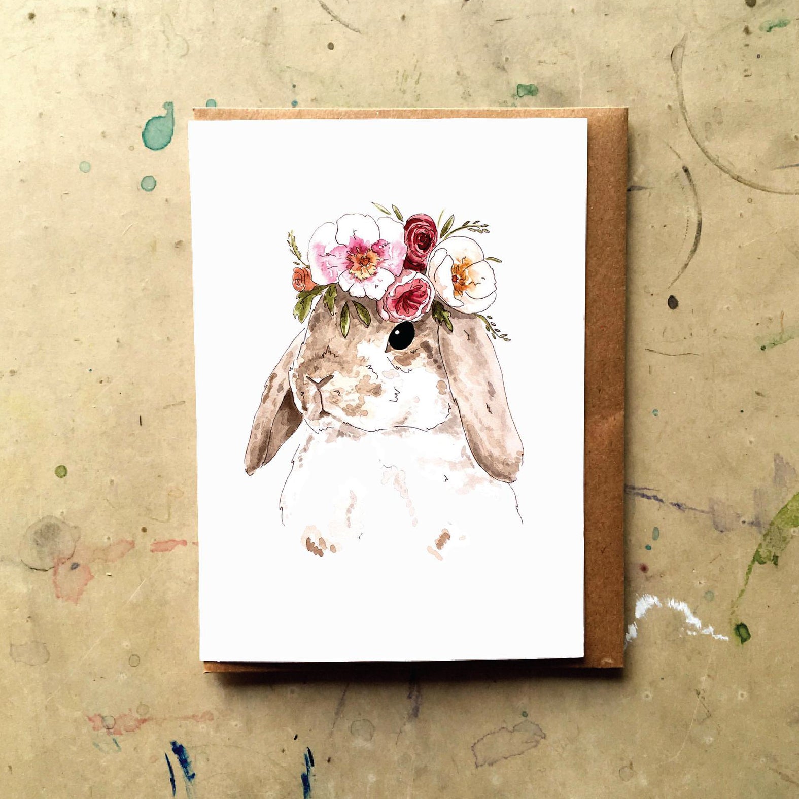 Brown Flower Bunny Card