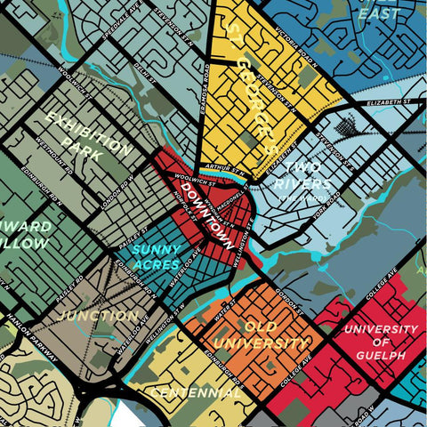 Guelph Neighbourhoods Map Print
