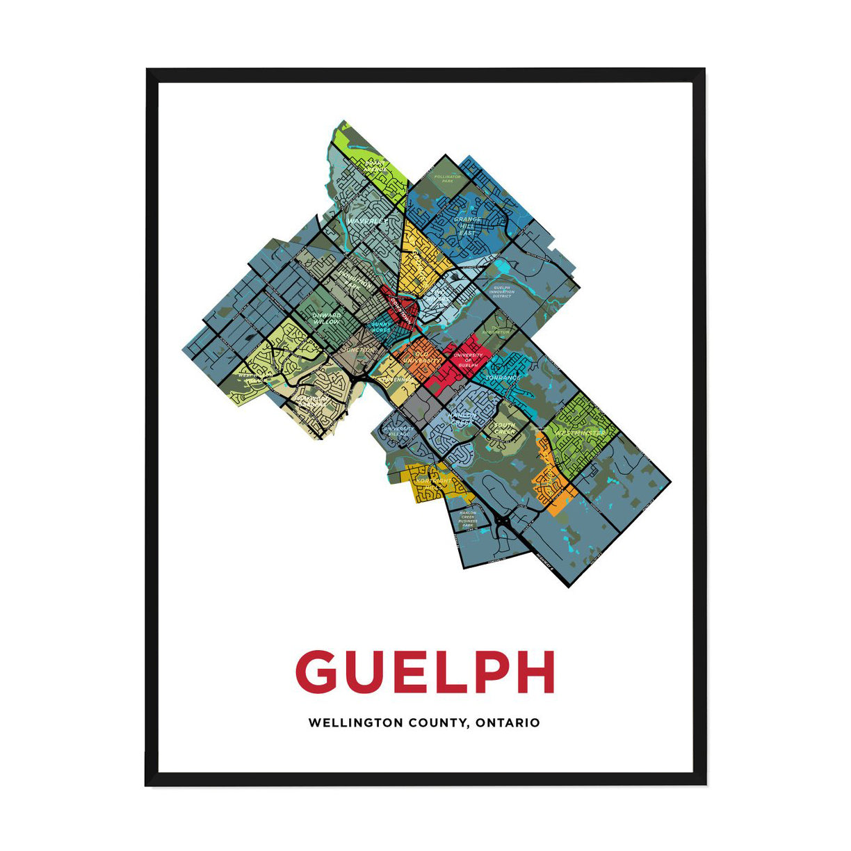 Guelph Neighbourhoods Map Print