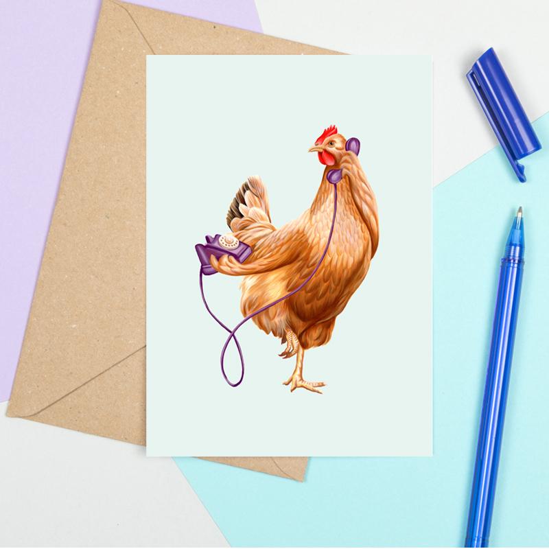 Hen On The Phone Card