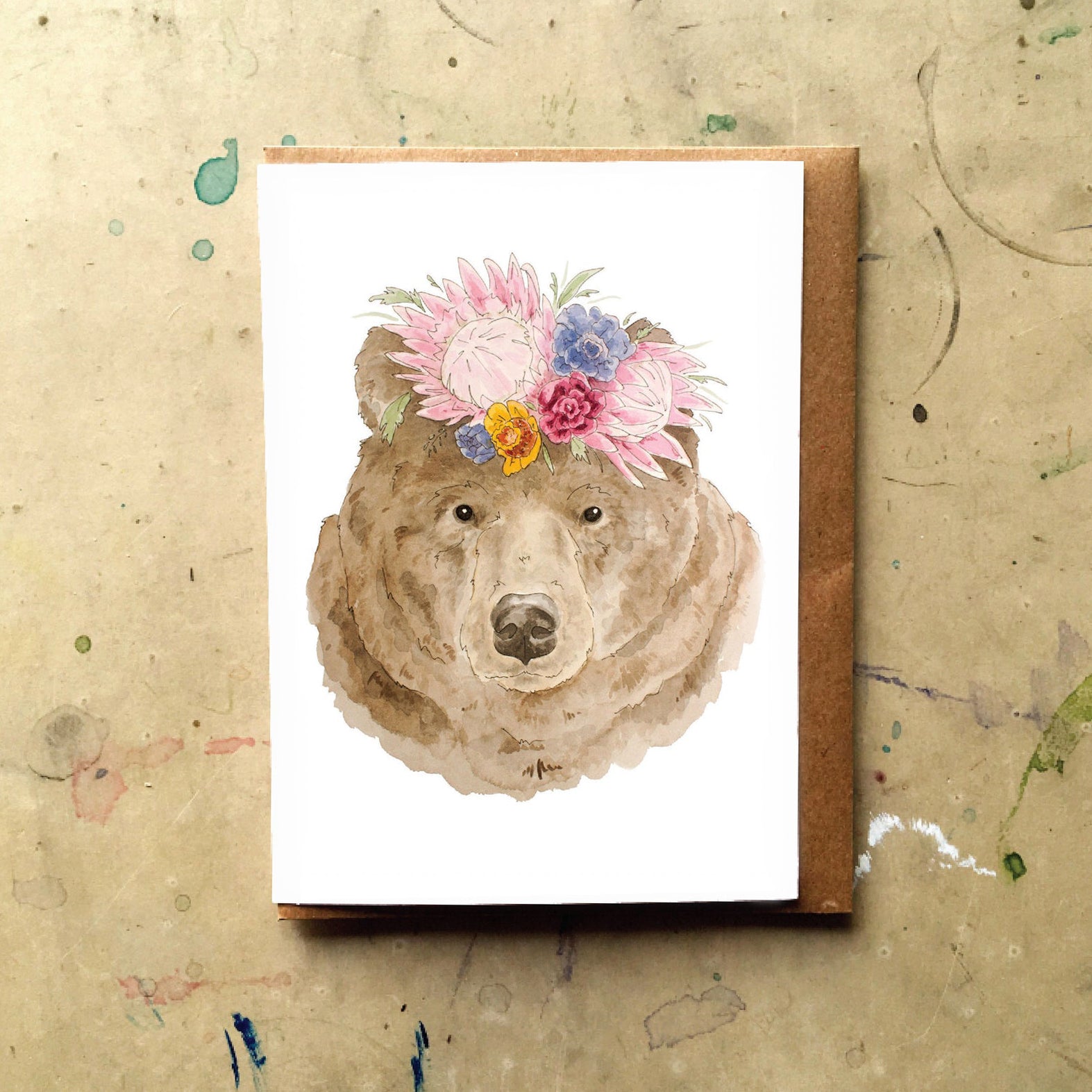 Bear with Flower Crown Card