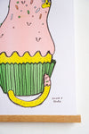 Cat Cupcake Riso Print