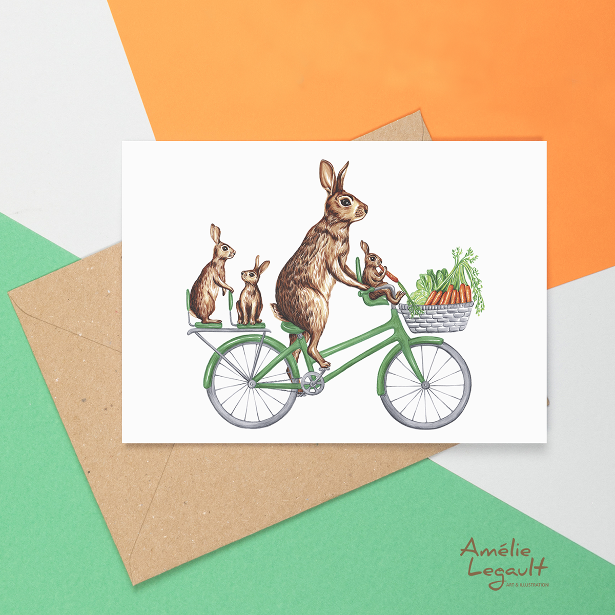 Rabbit Family Riding a Bicycle Card